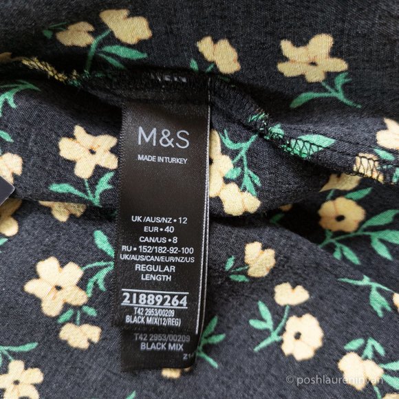 M&S Collection Floral Print Midi Skirt *NWT* – Black and Yellow – Size 8 - Picture 14 of 15